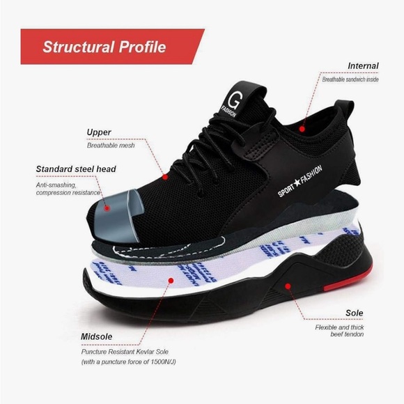 Work Steel Toe Safety Black Sneakers - Picture 5 of 11